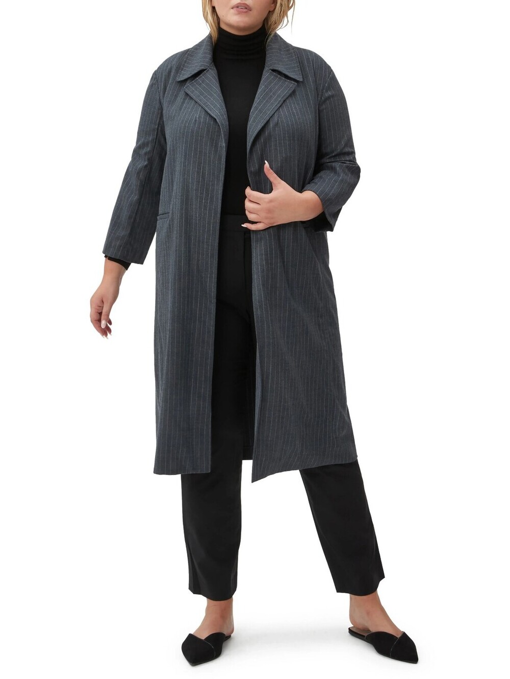 Pari Passu Gray Pinstripe Wool Blend Oversized Coat  Sz 5